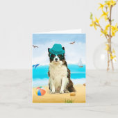 Carte Border Collie sur la plage (Fleur jaune)