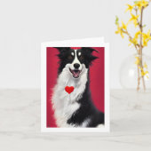 Carte border collie valentines dessin animé (Fleur jaune)