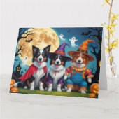 Carte Border Collies Chiens Citrouille Halloween Drôle (Fleur jaune)