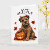 Carte Border Terrier Halloween Diable Chien (Fleur jaune)