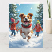Carte Border Terrier Snowball Fight Christmas Painting (Devant)