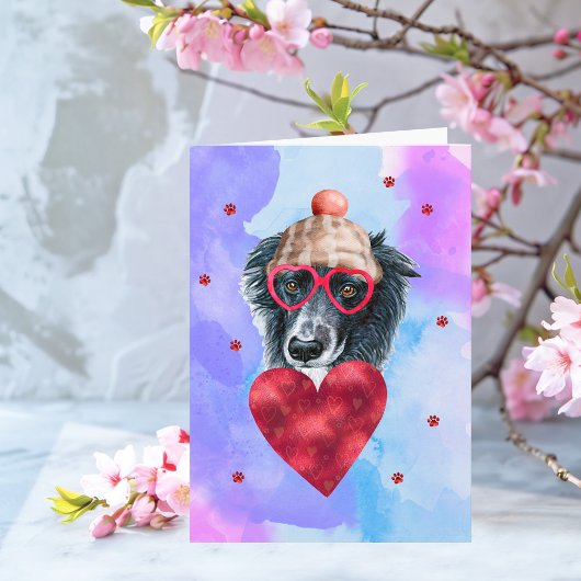 Carte Bordure bleu violet Collie Valentine's Day Cadeau