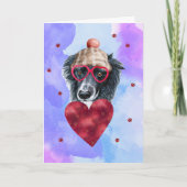 Carte Bordure bleu violet Collie Valentine's Day Cadeau (Devant)