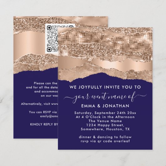 Carte Bordure Code QR Parties scintillant Rose frappe Bl (Devant / Derrière)