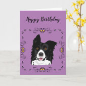 Carte Bordure Collie Anniversaire (Fleur jaune)