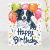 Carte Bordure Collie avec ballons (Fleur jaune)