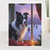 Carte Bordure Collie avec les lumières de Noël (Devant)