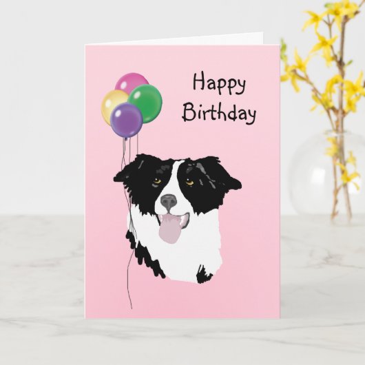 Carte Bordure Collie, Ballons d'anniversaire (Fleur jaune)