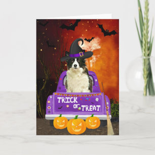 Carte Bordure Collie Chien dans le camion Halloween