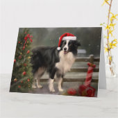 Carte Bordure Collie Chien dans neige Noël (Fleur jaune)