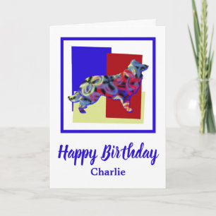 Carte Bordure Collie Chien Rouge Bleu Jaune Anniversaire