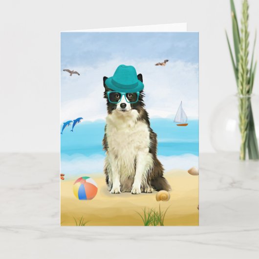 Carte Bordure Collie Dog sur la plage (Devant)