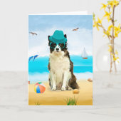 Carte Bordure Collie Dog sur la plage (Fleur jaune)