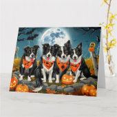 Carte Bordure Collie Halloween Éffrayant (Fleur jaune)