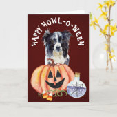 Carte Bordure Collie Howl-o-Ween Salutation (Fleur jaune)