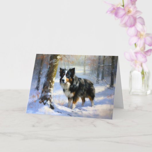 Carte Bordure Collie Laisser neiger Noël (Orchidée)