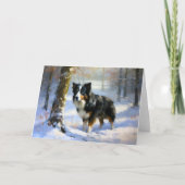 Carte Bordure Collie Laisser neiger Noël (Devant)