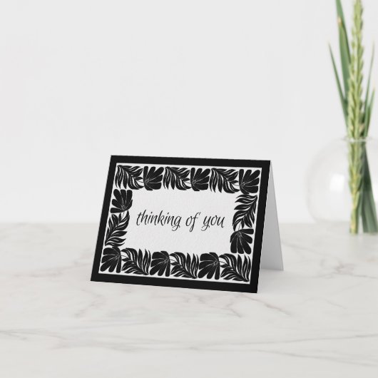 Carte Bordure Florale Pensées pour Vous, Noir & Blanc (Devant)