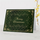 Carte Bordure Ornée de Faux Or Vert Joyeux Noël (Fleur jaune)