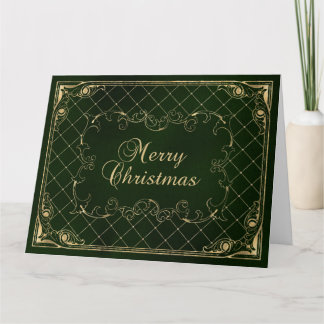 Carte Bordure Ornée de Faux Or Vert Joyeux Noël