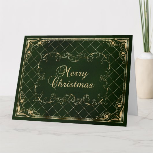 Carte Bordure Ornée de Faux Or Vert Joyeux Noël (Devant)