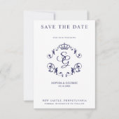 Carte Bordure ornementale bleue avec couronne et initial (Devant)