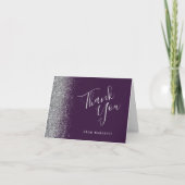 Carte Bordure Pailletée Argent Violet Merci pour votre A (Devant)