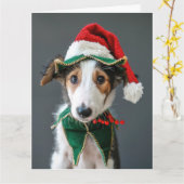 Carte Borzoi Elf Puppy Christmas Card (Fleur jaune)
