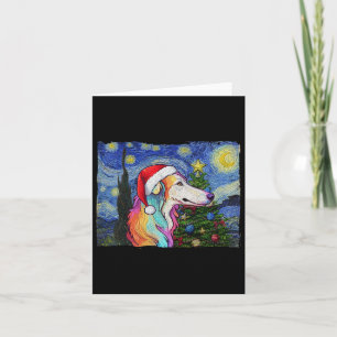 Carte Borzoi Santa Chapeau Noël Stress Night Chien Art P