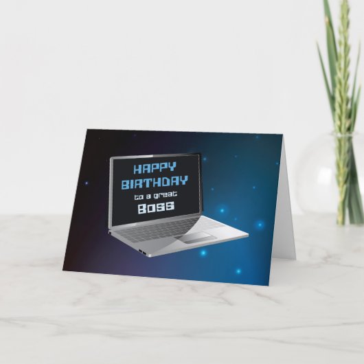 Carte Boss Anniversaire de nous tous avec l'ordinateur (Devant)