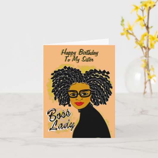 Carte Boss Lady Bonne Anniversaire Soeur Africaine Améri (Fleur jaune)
