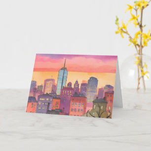 Carte Boston North End Aquarelle MA Paysage Urbain