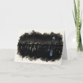 Carte Boston Skyline Watercolor Night Greeting Card