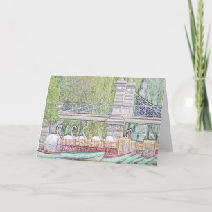 Carte Boston Swan Boats Pencil and Ink greeting card
