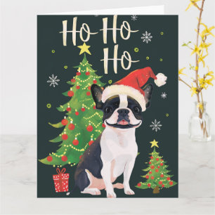 Carte Boston Terrier à Noël de neige