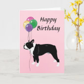 Carte Boston Terrier avec le joyeux anniversaire de (Fleur jaune)