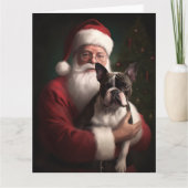 Carte Boston Terrier avec Noël Festif du Père Noël (Devant)