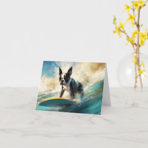 Carte Boston Terrier Beach Surfing Peinture