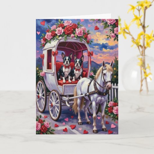 Carte Boston Terrier Chien Saint-Valentin (Fleur jaune)