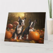 Carte Boston Terrier chiot automne délice citrouille (Devant)