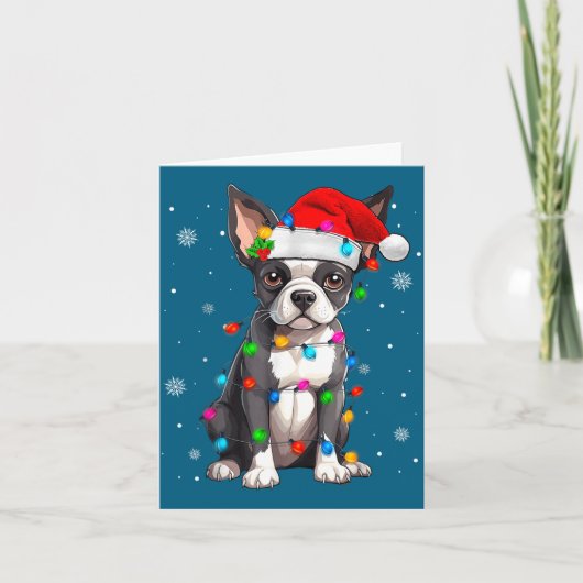 Carte Boston Terrier Christmas Santa Hat  (Devant)