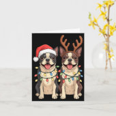Carte Boston Terrier Christmas Santa Hat Reindeer Lights (Fleur jaune)
