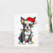 Carte Boston Terrier Christmas Santa Hat Tree Lights Paj (Devant)