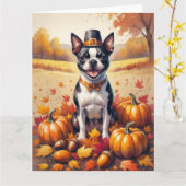 Carte Boston Terrier En Automne Quitte L'Art Thanksgivin (Fleur jaune)