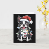 Carte Boston Terrier Enveloppé Dans Les Lumières De Noël (Fleur jaune)