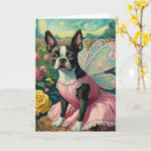 Carte Boston Terrier Fairy in the Rose Garden Van Gogh (Fleur jaune)