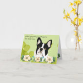Carte Boston Terrier, feuille verte florale (Fleur jaune)