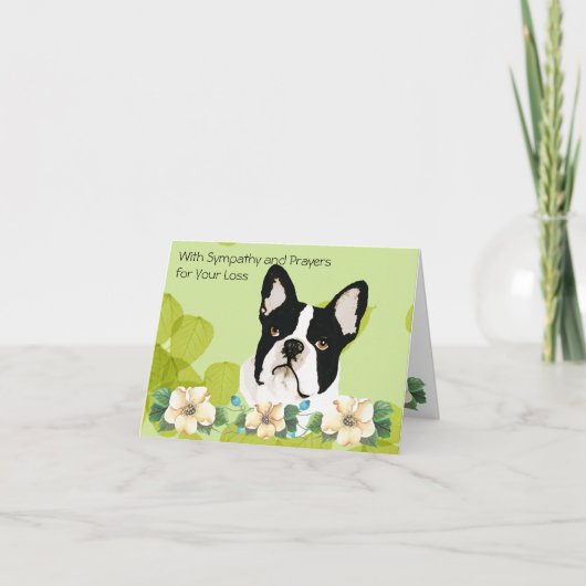 Carte Boston Terrier, feuille verte florale (Devant)