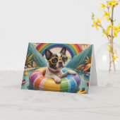 Carte Boston Terrier flottant un jour d'été (Fleur jaune)