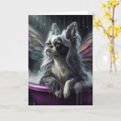 Carte Boston Terrier Gris Fairy Wig dans une baignoire v (Fleur jaune)